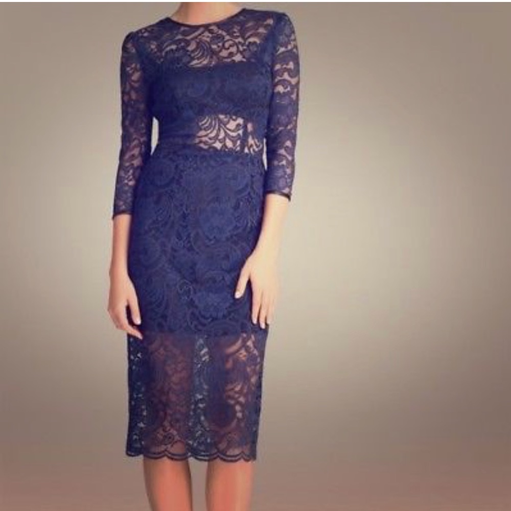 NWOT Navy Lace “Illusion Dress” by A.B.S.